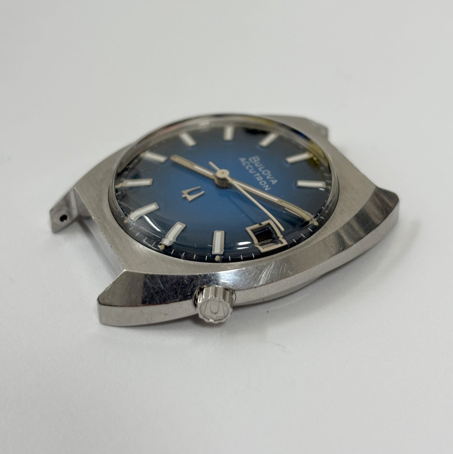 Running & keeping time Bulova Accutron Stainless Steel Blue Dial Watch 2181