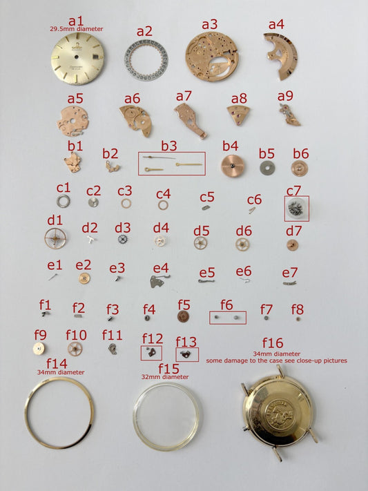 Omega Cal 563 Watch Parts Movement Calendar Disc Fork Wheels Springs Bridge 5
