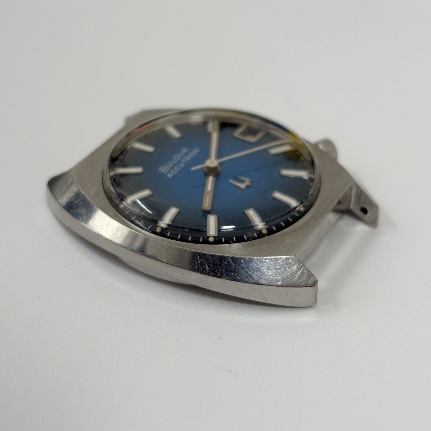 Running & keeping time Bulova Accutron Stainless Steel Blue Dial Watch 2181