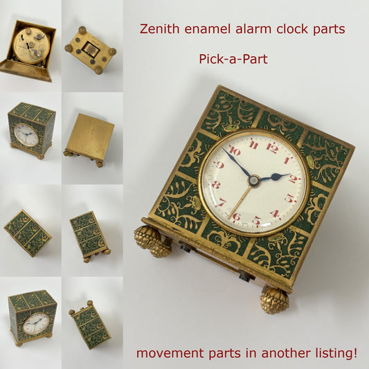Zenith Enamel Alarm Clock PICK-A-PART Case Crystal Dial Hands Bezel Screws