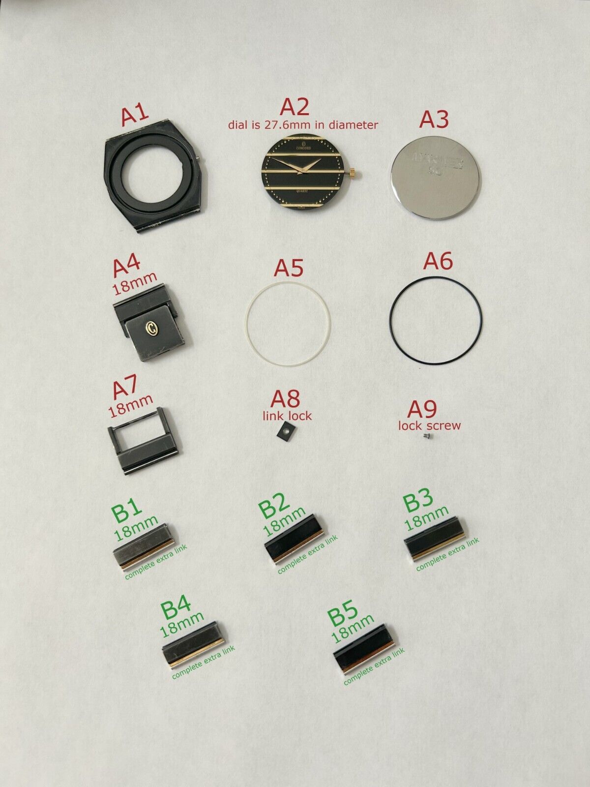 Concord Mariner SG 2tone 14k gold and black watch parts 18mm extra links - Used Watch Parts