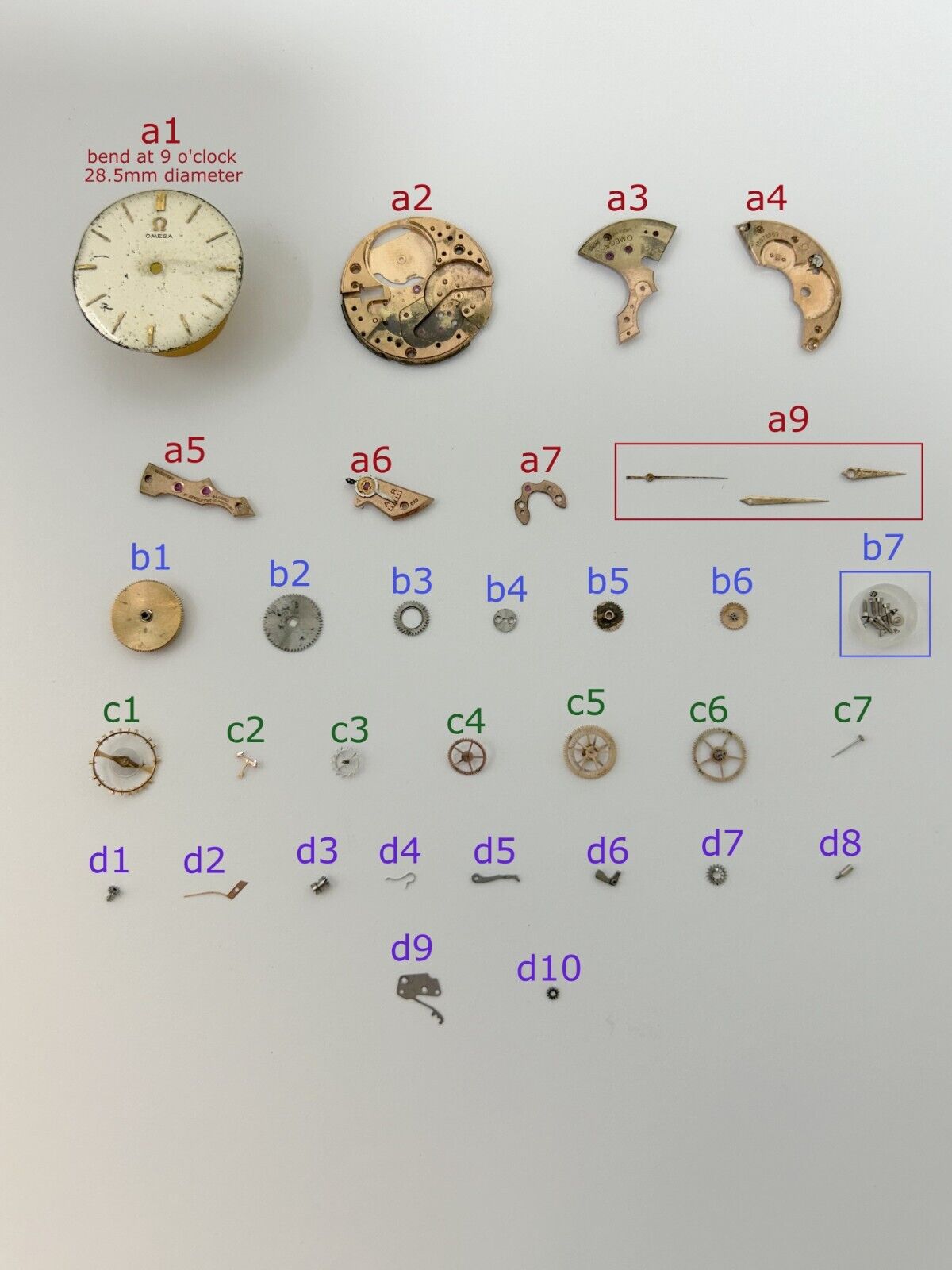 Omega Cal 420 Watch Parts Movement Balance Fork Wheel Spring Dial Bridge 2