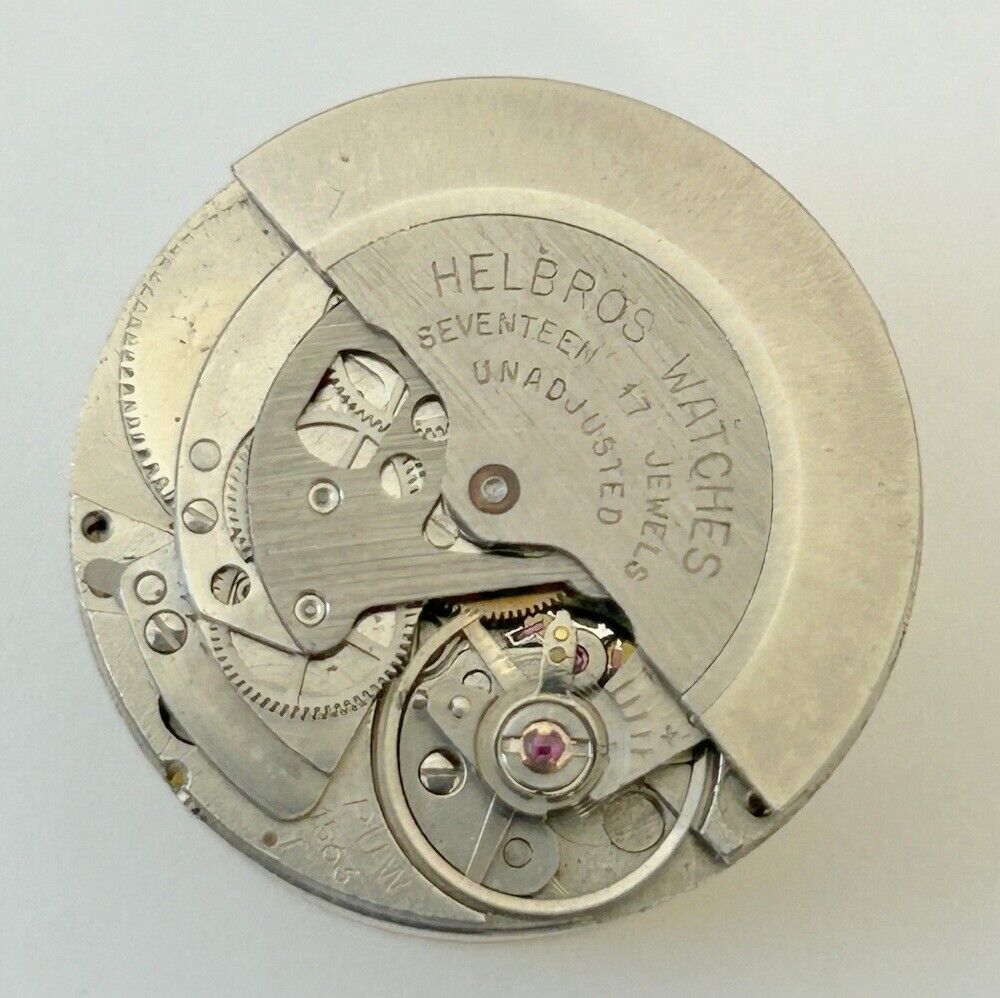 Helbros Cal PUW 1563 Watch Movement For Parts Balance Fork Spring Bridge Desk