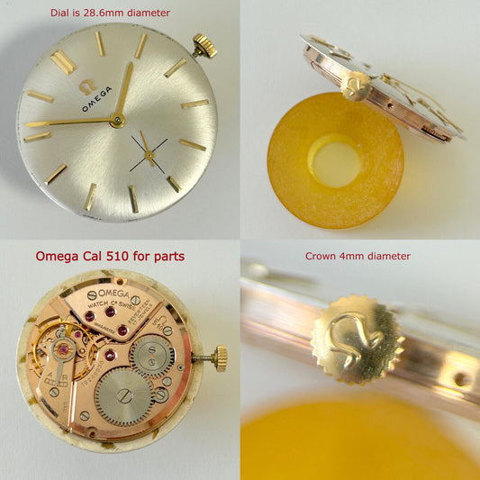 Omega Cal 510 Watch Movement Parts Balance Fork Spring Bridge dial hands crown