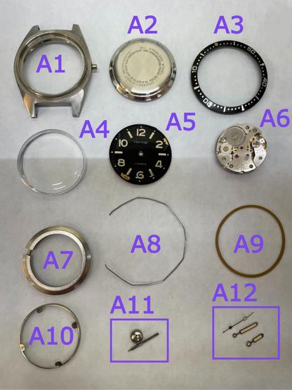 Vantage Diver 38mm watch parts case back movement bezel crystal hands crown - Used Watch Parts