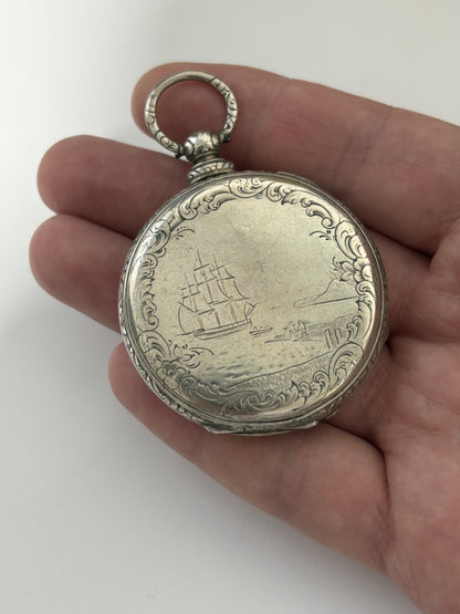 48mm silver pocket watch running