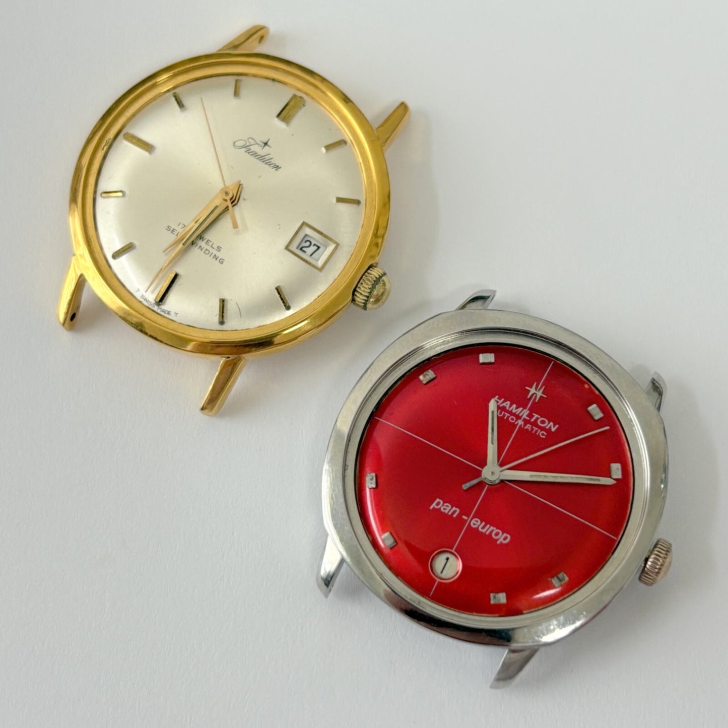vtg lot of 2 watches tradition & hamilton pan europ parts/repair