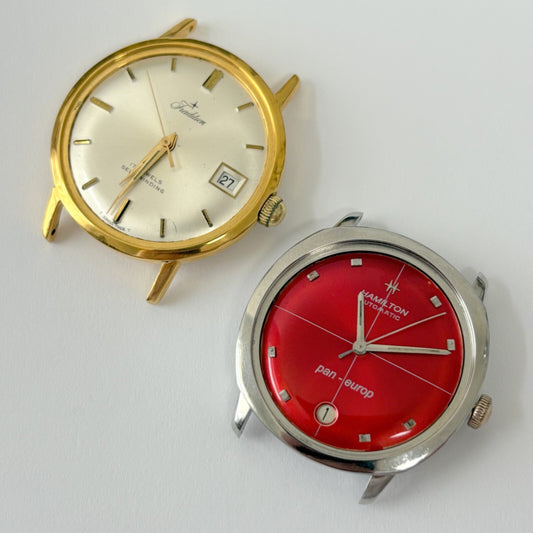 vtg lot of 2 watches tradition & hamilton pan europ parts/repair