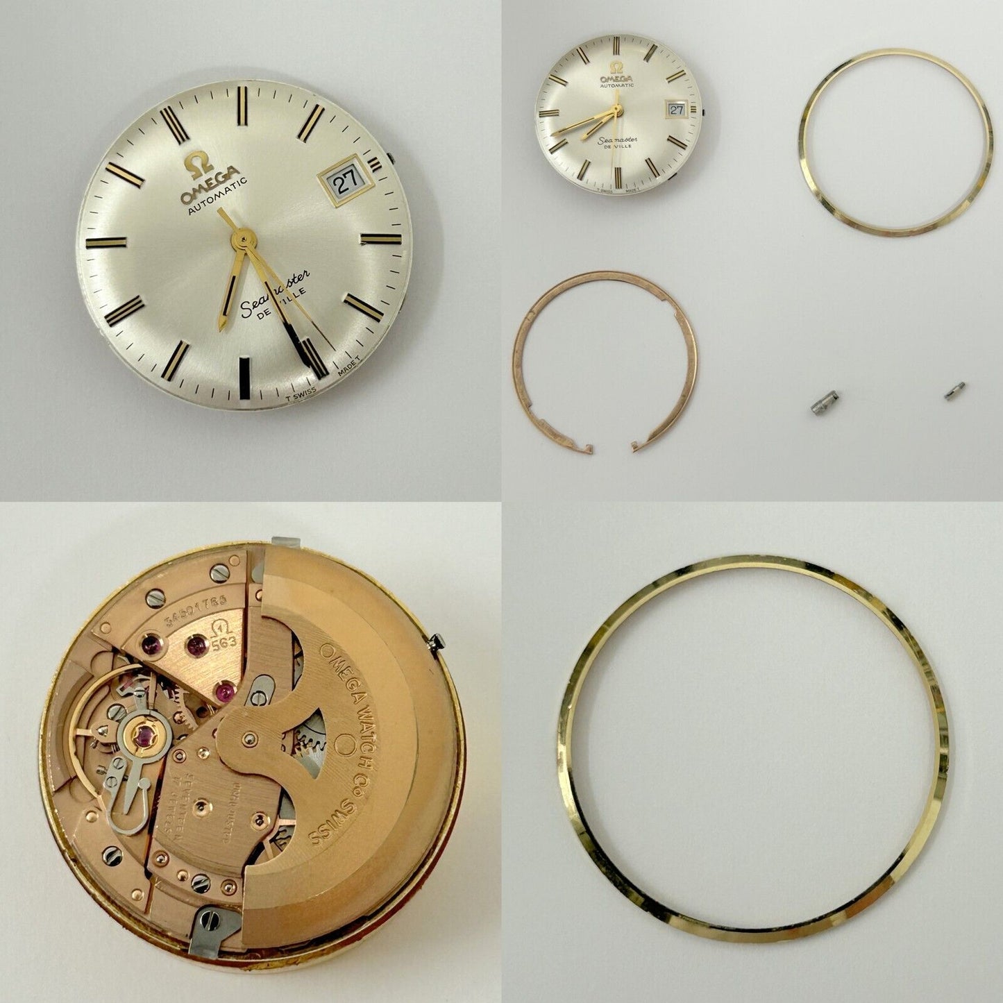 Omega Cal 563 Watch Parts Movement Calendar Disk Fork Wheels Springs Bridge 3