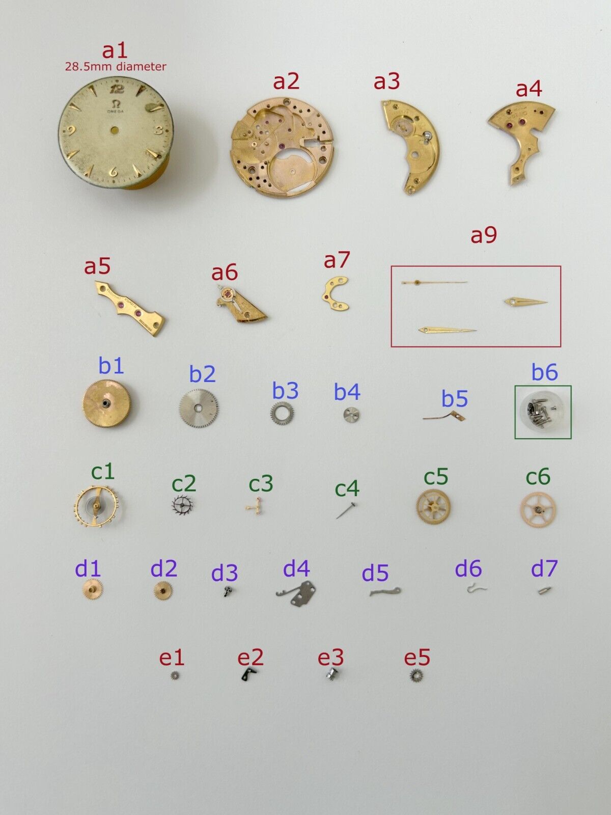 Omega Cal 420 Watch Parts Movement Balance Fork Wheel Spring Dial Bridge