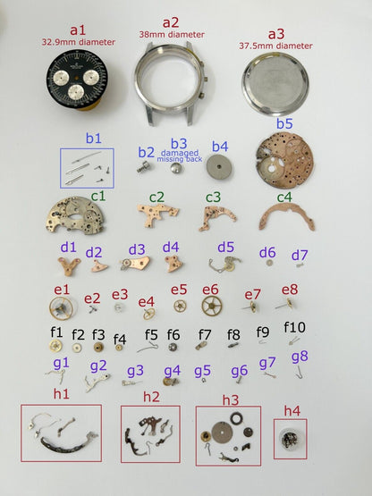 Breitling Top Time 810 Mk II Venus Cal 178 Chronograph Watch Movement Parts Dial