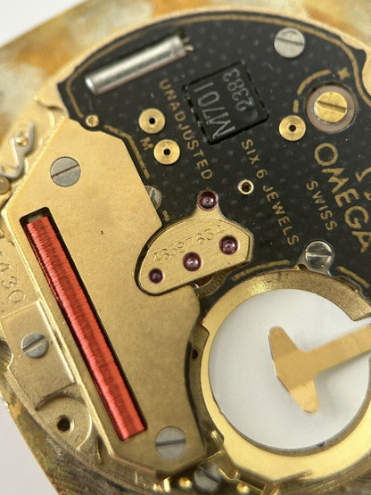 Runs & Sets Omega cal 1430 ETA 255.411 quartz watch movement dial hands crown