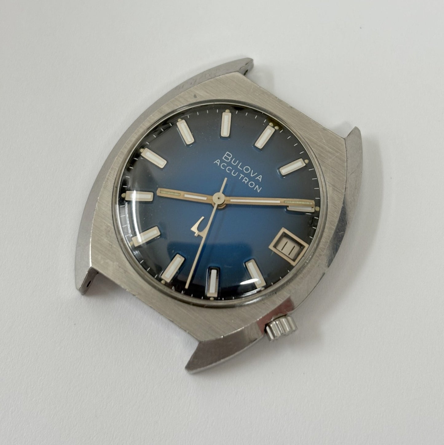 Running & keeping time Bulova Accutron Stainless Steel Blue Dial Watch 2181