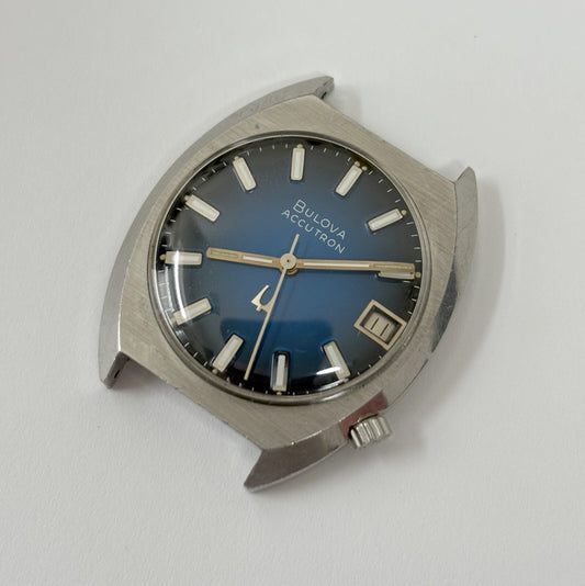 Running & keeping time Bulova Accutron Stainless Steel Blue Dial Watch 2181