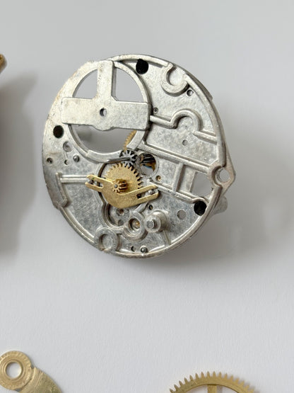 Zenith Enamel Alarm Clock Movement Parts Balance Barrel Escapement Wheel Fork