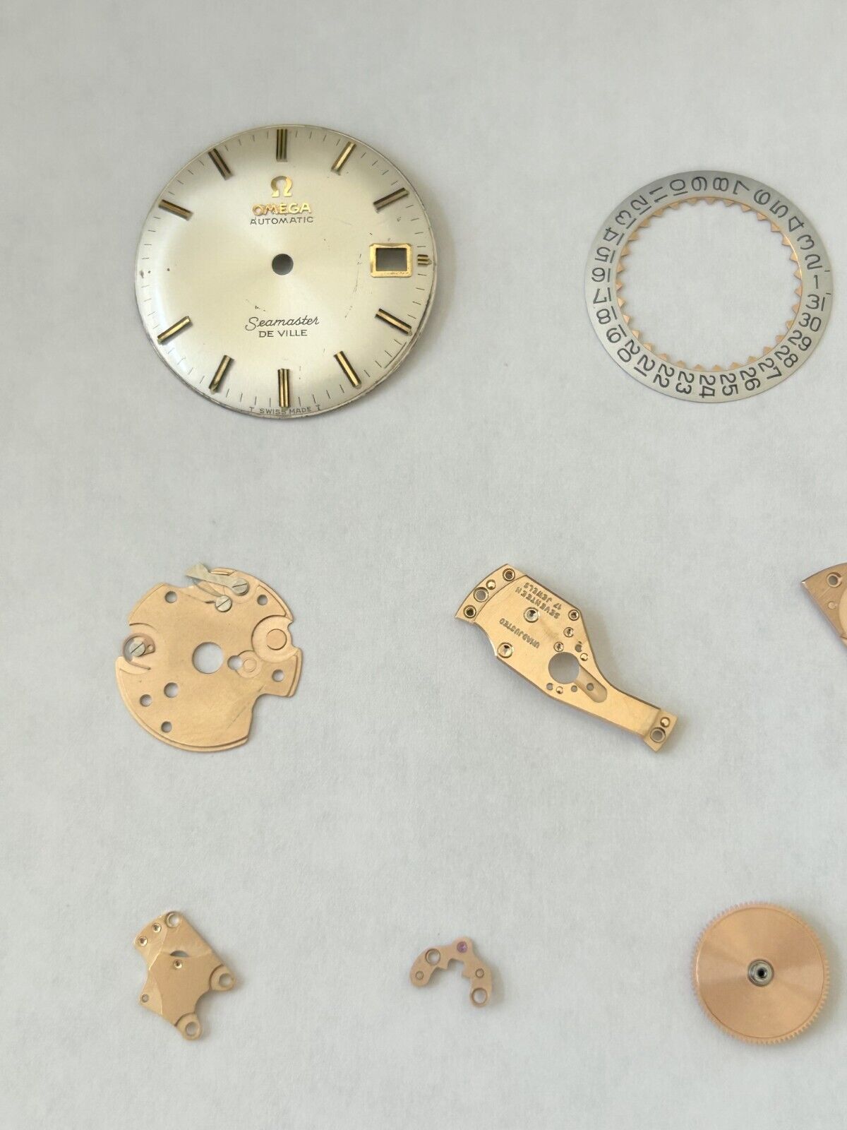 Omega Cal 563 Watch Parts Movement Calendar Disk Fork Wheels Springs Bridge 2 - Used Watch Parts