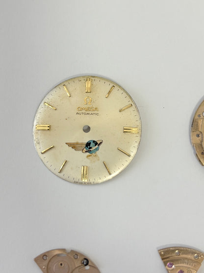 Omega Cal 550 Watch Movement Parts Dial Balance Spring Plate Fork Wheel Rotor 6