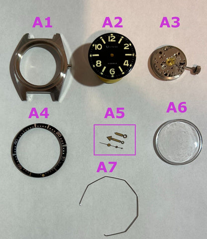 Vantage Diver 38mm watch parts case back movement bezel crystal hands crown - Used Watch Parts