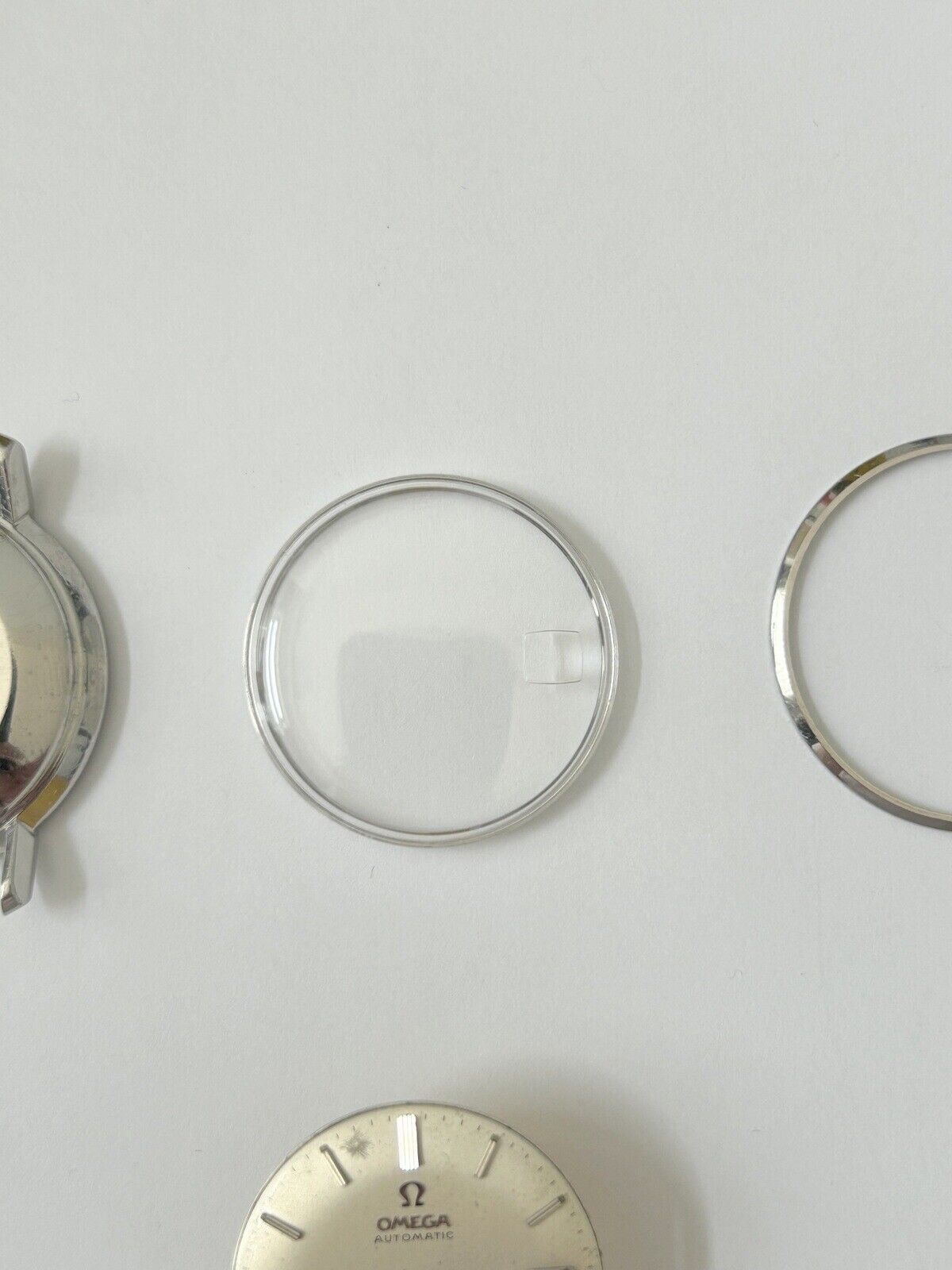 Omega Ref 166.020 34.5mm watch case back parts dial bezel crystal for Cal 560 - Used Watch Parts