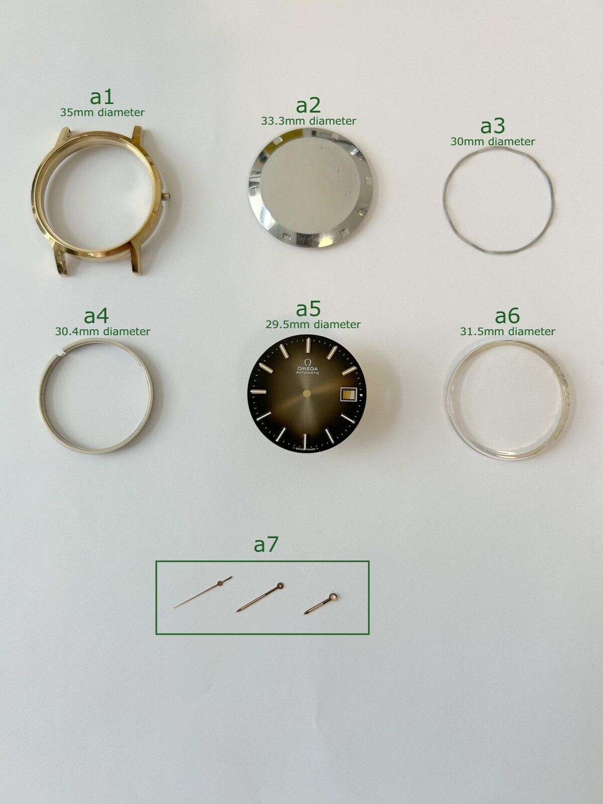 OMEGA automatic case parts ref 166.0163 cal 1010 crystal hands dial watch 2 - Used Watch Parts