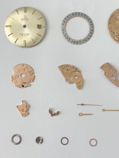 Omega Cal 563 Watch Parts Movement Calendar Disc Fork Wheels Springs Bridge 5