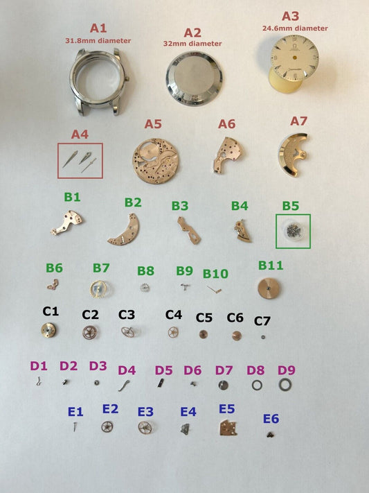 Omega Cal 470 Watch Parts Movement Balance Fork Wheels Springs Bridge Dial 2828 - Used Watch Parts