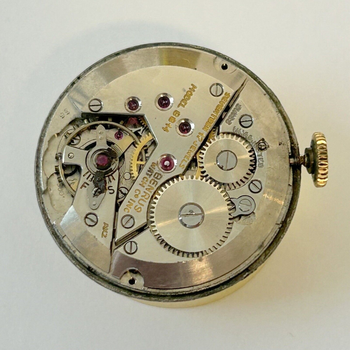 Benrus Cal BB14 Watch Parts Movement Balance Fork Wheels Spring Bridge Dial