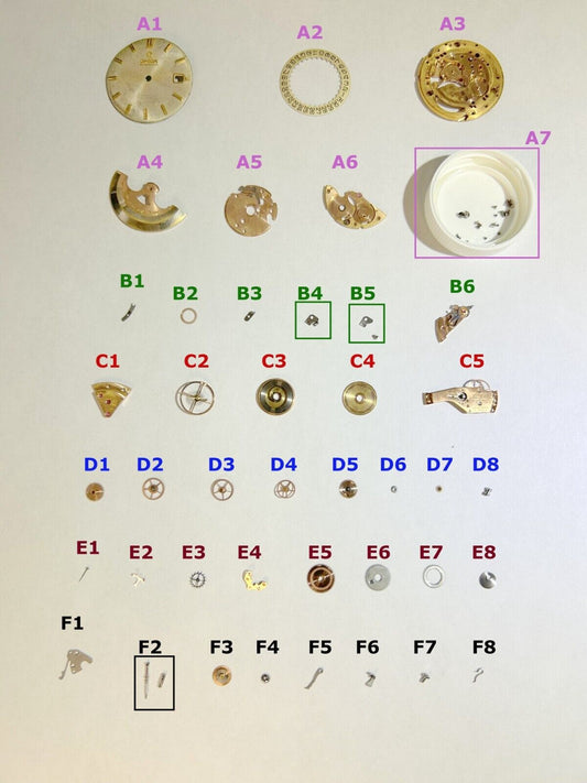 Omega Cal 560 Parts Movement Balance Fork Wheels Springs Bridge Watch Dial Desk - Used Watch Parts