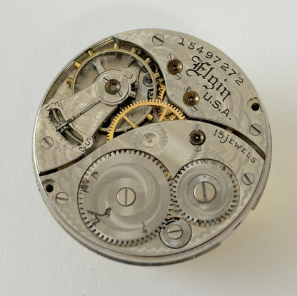 Elgin Grade 354 Pocket Watch Part Movement Balance Fork Spring Bridge Dial Hands