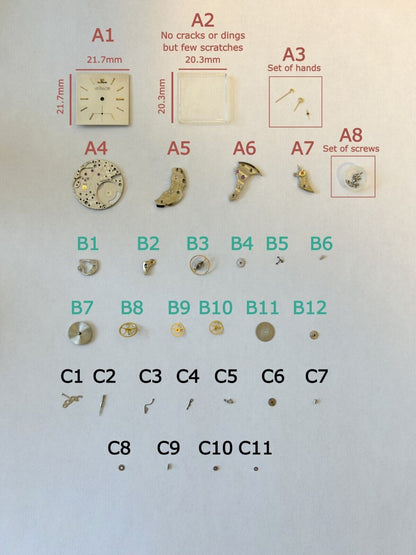 Jaeger LeCoulte K818 Parts Movement Balance Fork Wheel Spring Bridge Watch Dial - Used Watch Parts