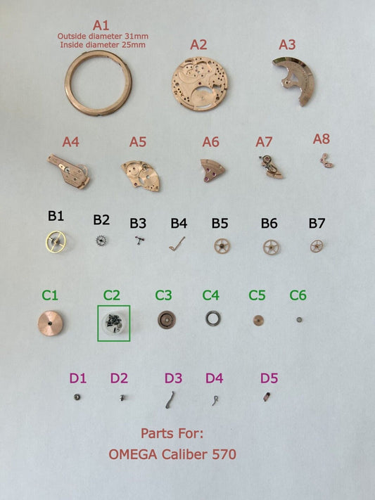 Omega Cal 570 Watch Parts Movement Balance Fork Wheels Springs Bridge - Used Watch Parts