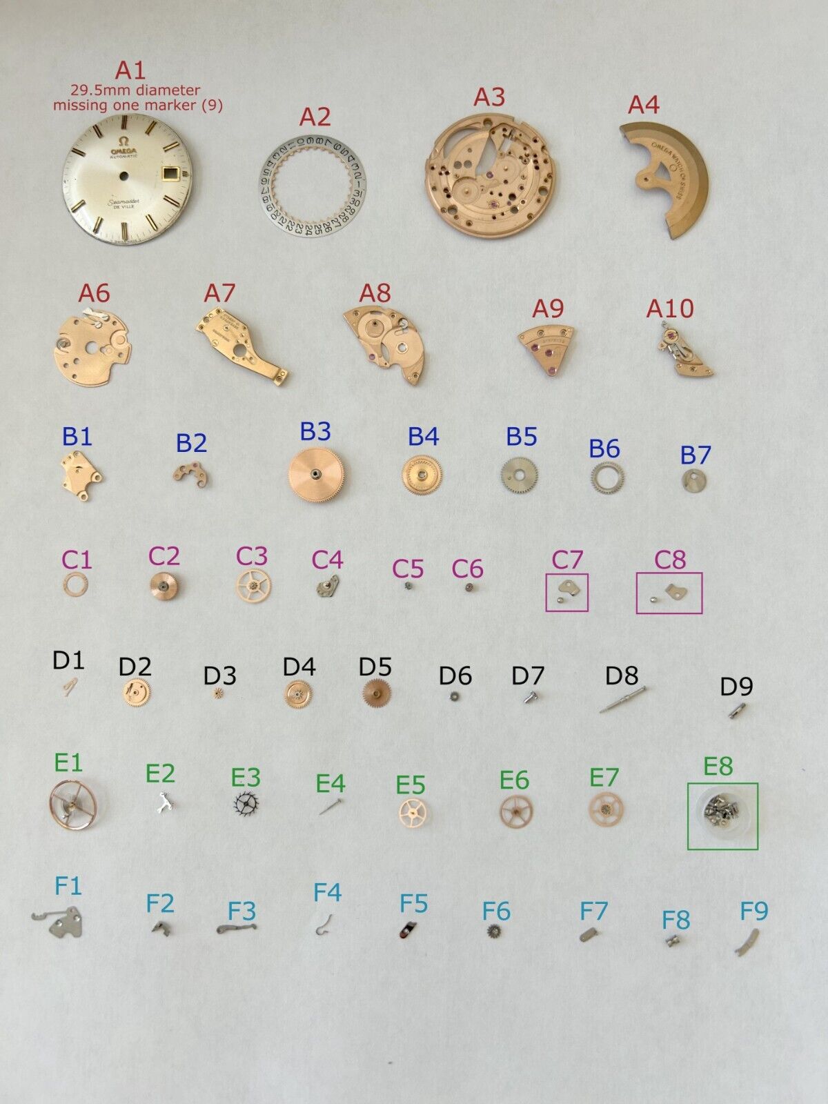 Omega Cal 563 Watch Parts Movement Calendar Disk Fork Wheels Springs Bridge 2 - Used Watch Parts