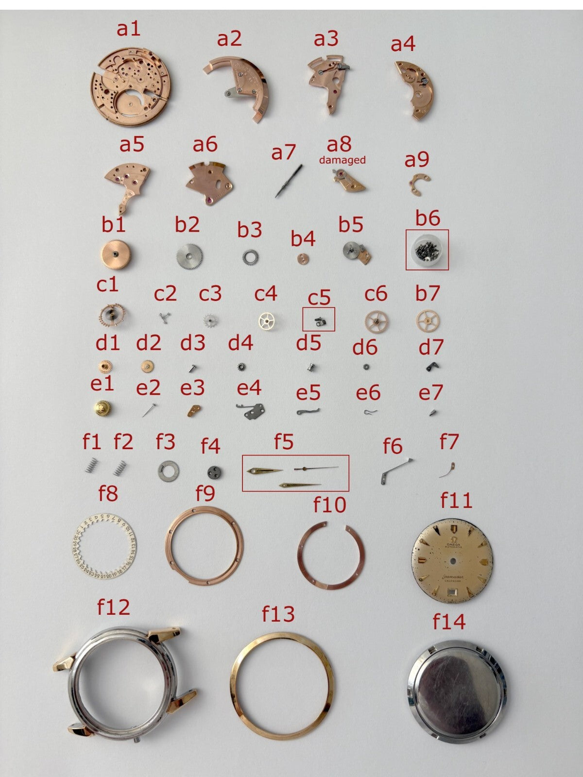 Omega Cal 353 Watch Parts Movement Balance Fork Wheel Spring 350 351 2627-7SC