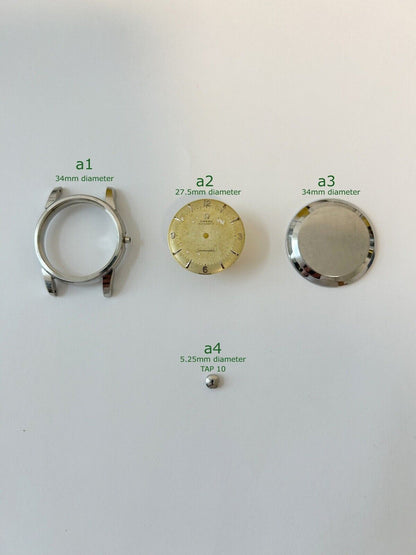 Omega Ref 2767 4 SC 34mm watch case back parts dial crown for Cal 354 - Used Watch Parts