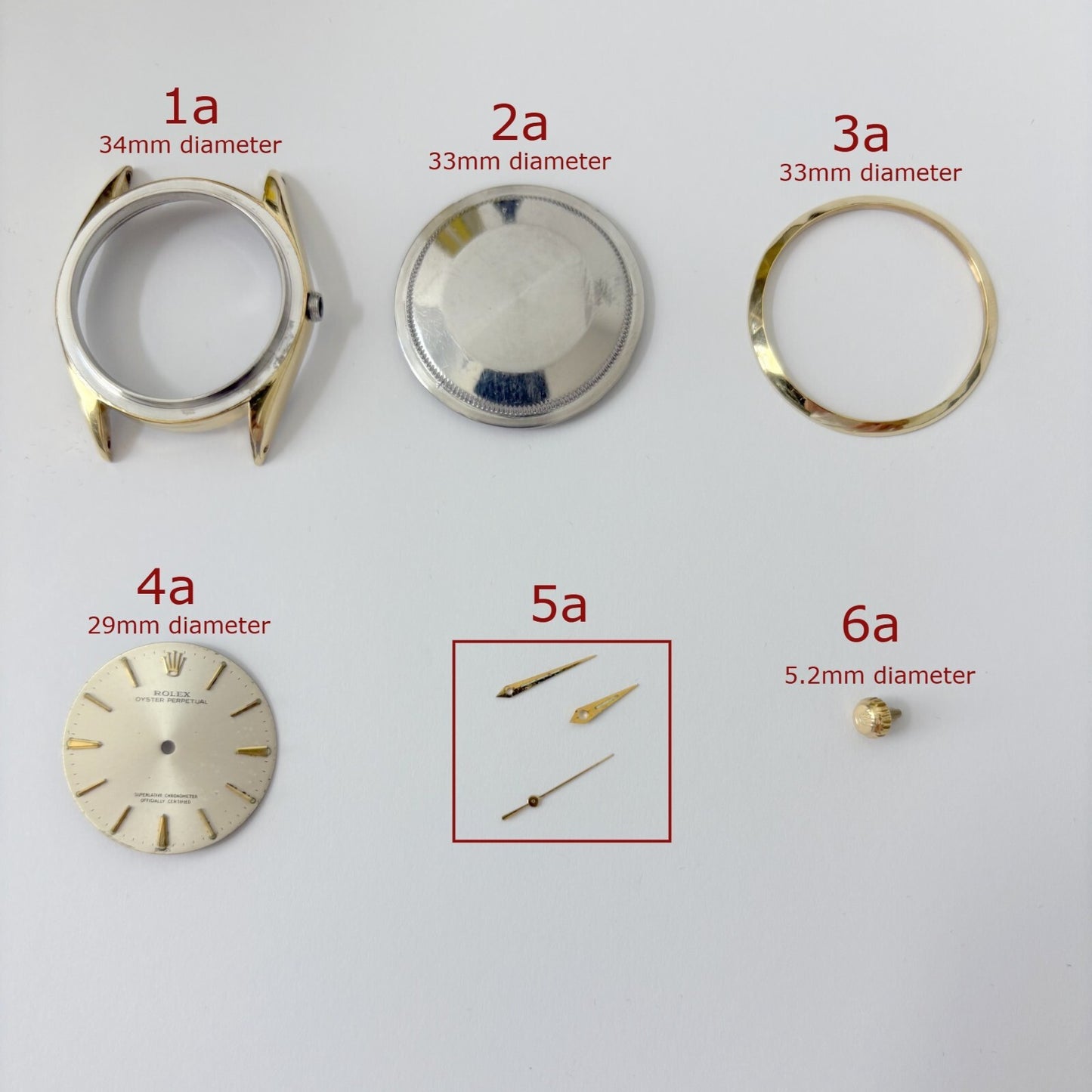 Rolex 1025 case parts caseback dial hands bezel crown case watch
