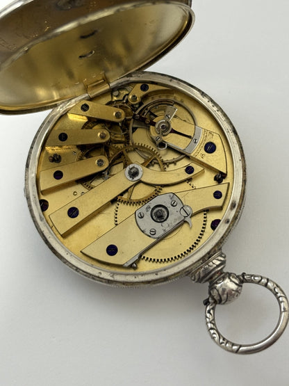 48mm silver pocket watch running