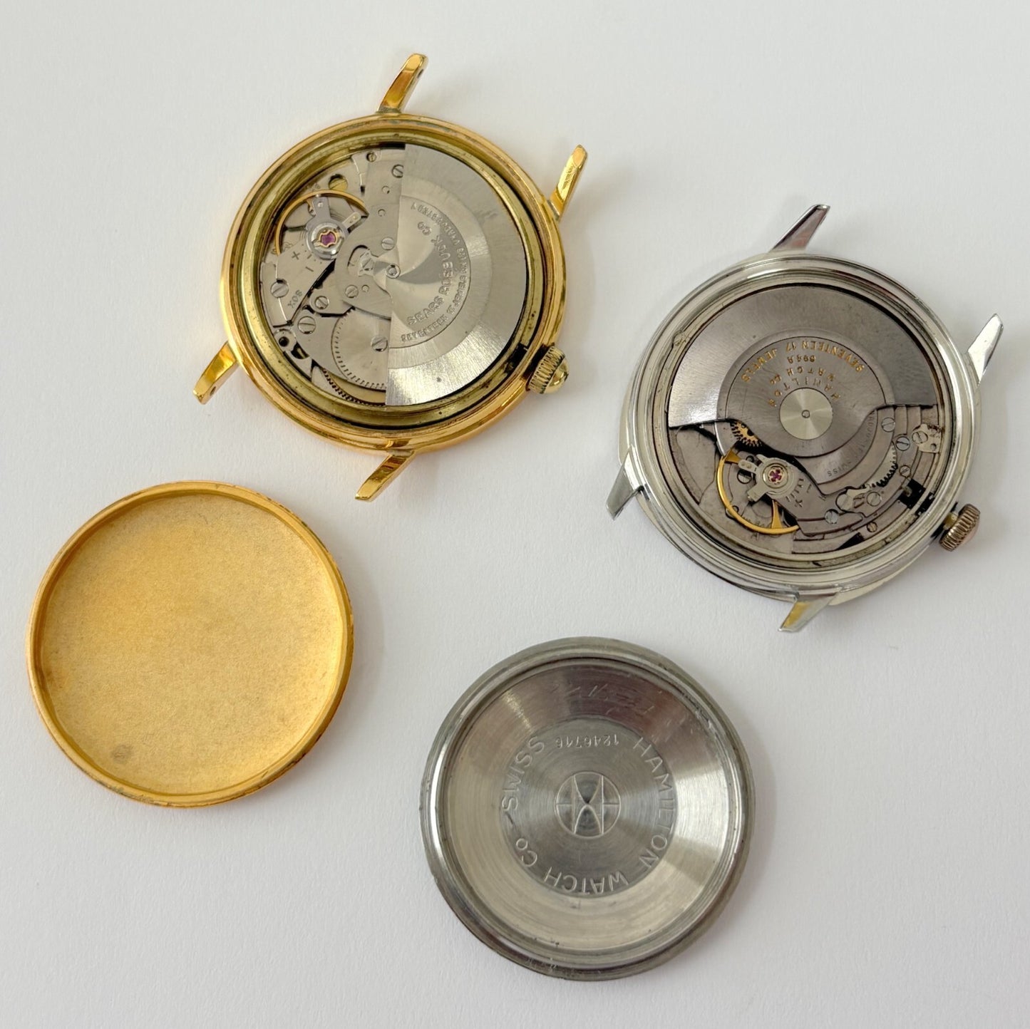 vtg lot of 2 watches tradition & hamilton pan europ parts/repair