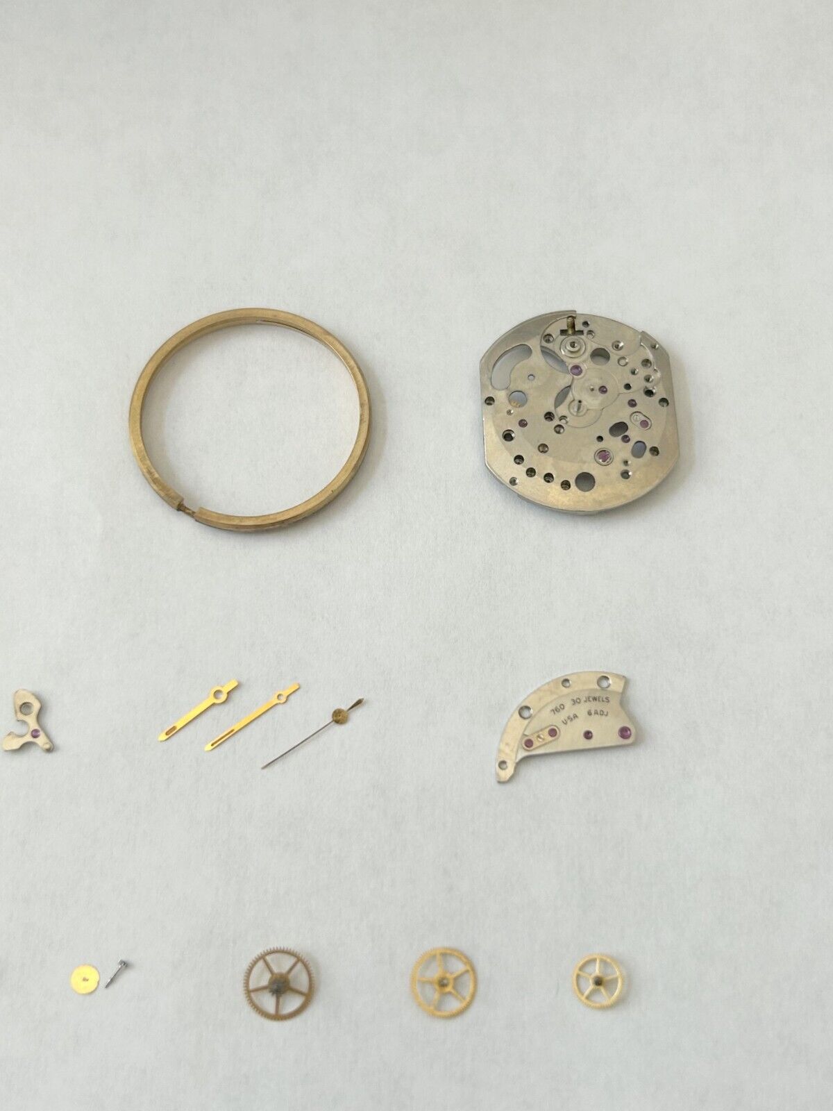 Lord Elgin Cal 760 Movement Parts Balance Fork Wheels Springs Bridge Dial Hands - Used Watch Parts