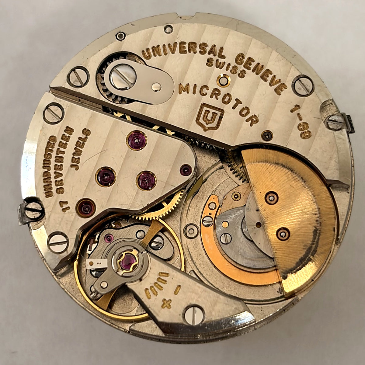 Universal Geneve Polerouter Cal 1-69 Watch Parts Movement Balance Fork Spring